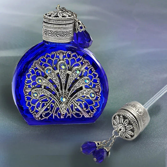 Art Deco Cobalt Blue Fan Vintage Mini Perfume Bottle