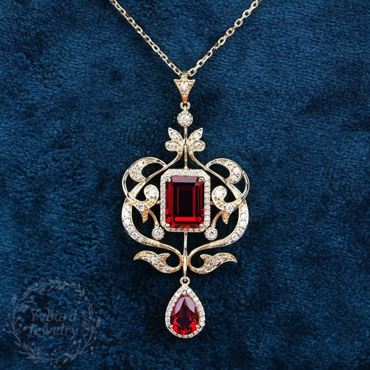 Solid 14K Gold Lab Created Emerald Pendant